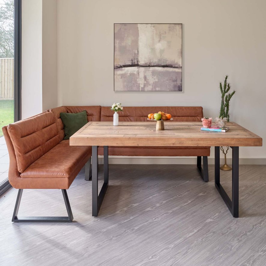 Adelaide 180cm Dining Table with Industrial Corner Bench in Tan