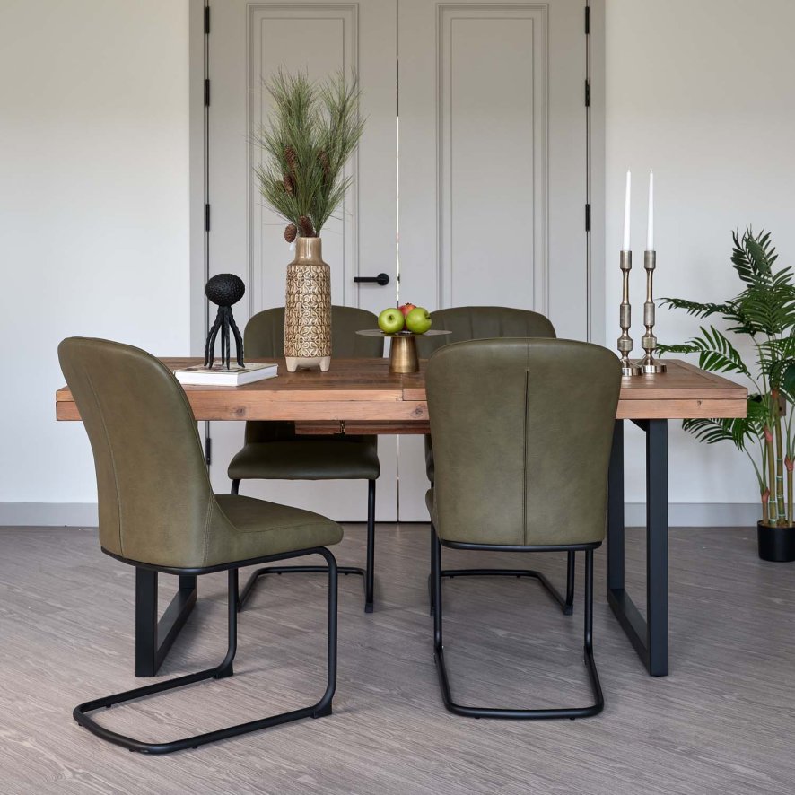 Woods Adelaide 180-240cm Extending Dining Table with 4 Firenza Chairs in Olive