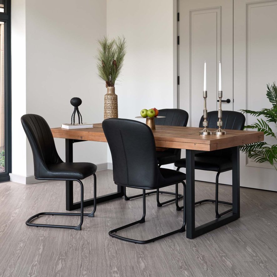 An image of Adelaide 180-240cm Extending Dining Table with 4 Firenza Chairs in Black