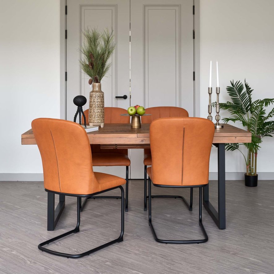 Woods Adelaide 180-240cm Extending Dining Table with 4 Firenza Chairs in Tan