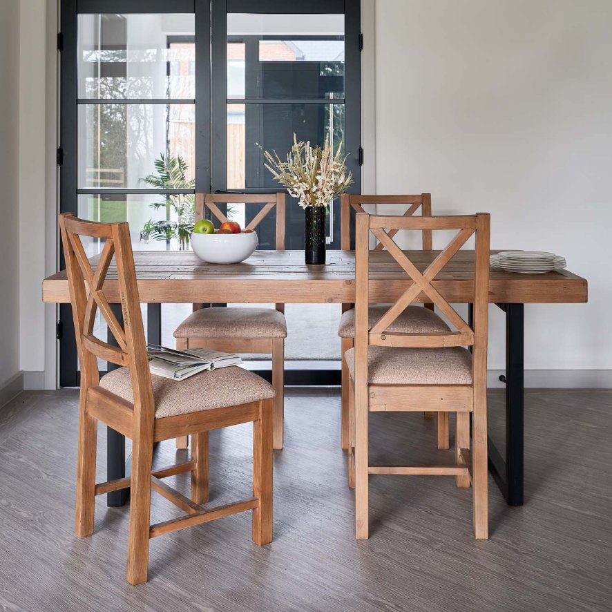 Adelaide 180cm Dining Table With 4 Adelaide Upholstered Chairs