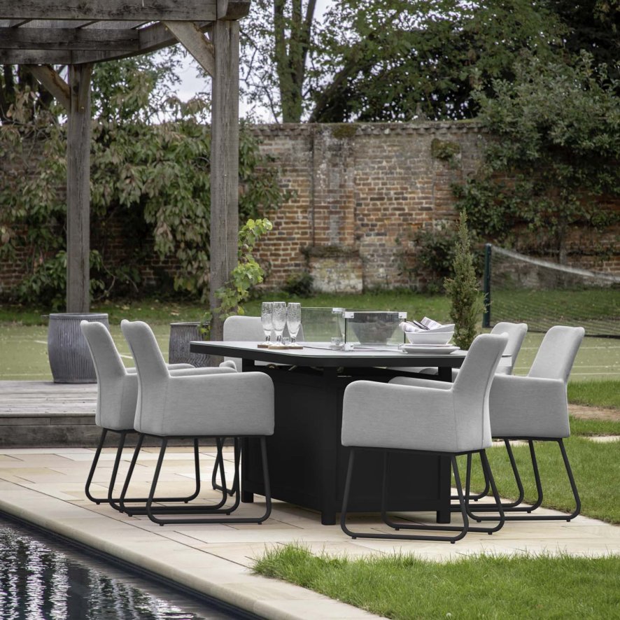An image of Vigo 6 Seat Dining Set with Firepit