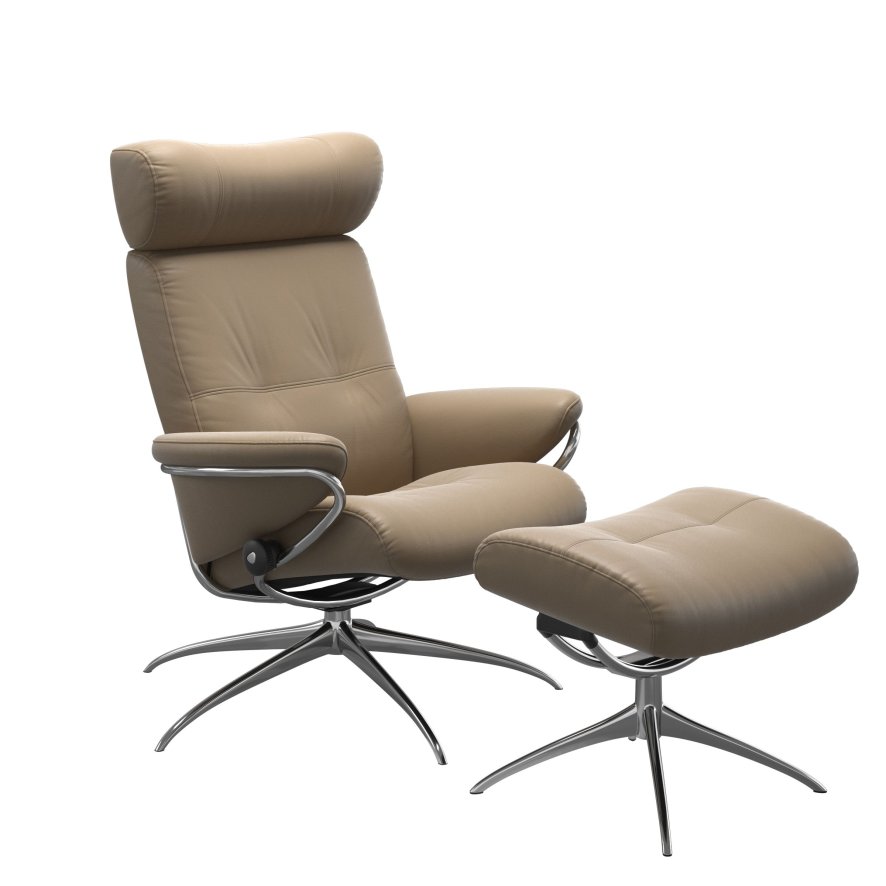 Stressless Stressless Berlin Recliner with Headrest and Footstool with Star Base