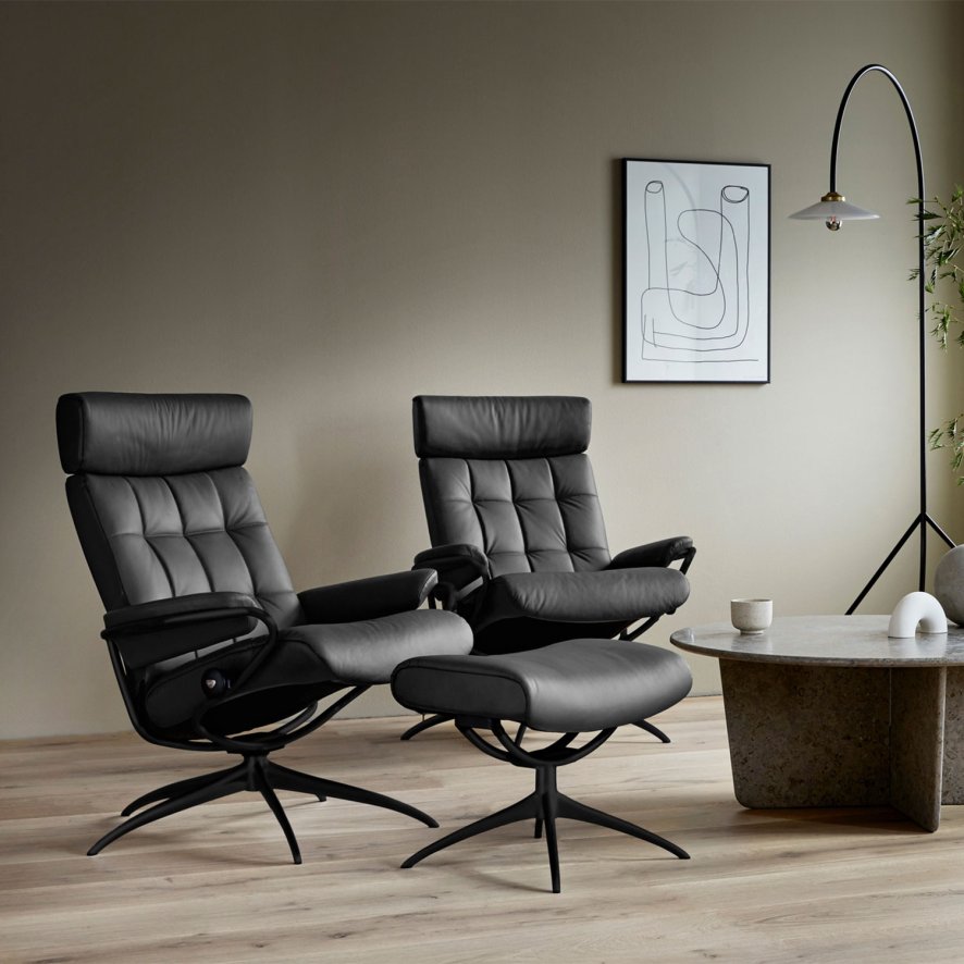 Stressless London Recliner With Headrest And Footstool With Star Base Batick