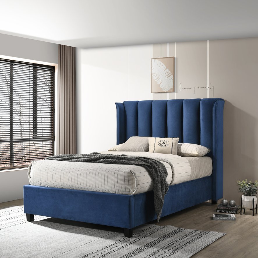 An image of Santana Ottoman Double Bed - Dark Blue