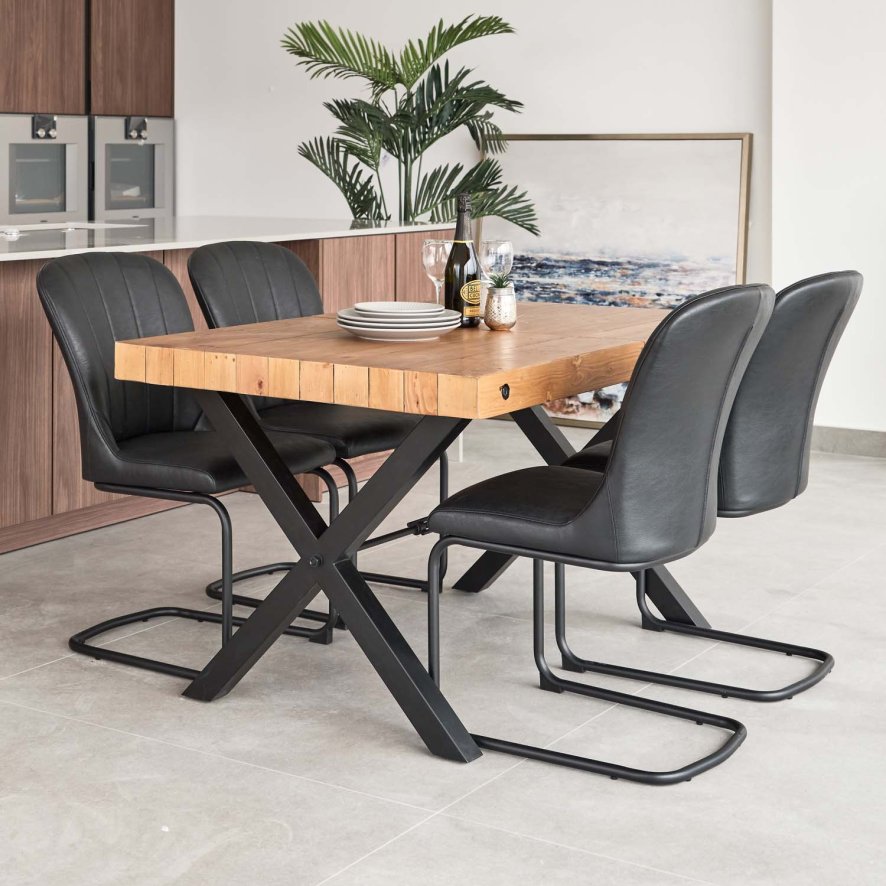 Woods Urban 140-180cm Extending Dining Table with 4  Firenza Chairs in Black