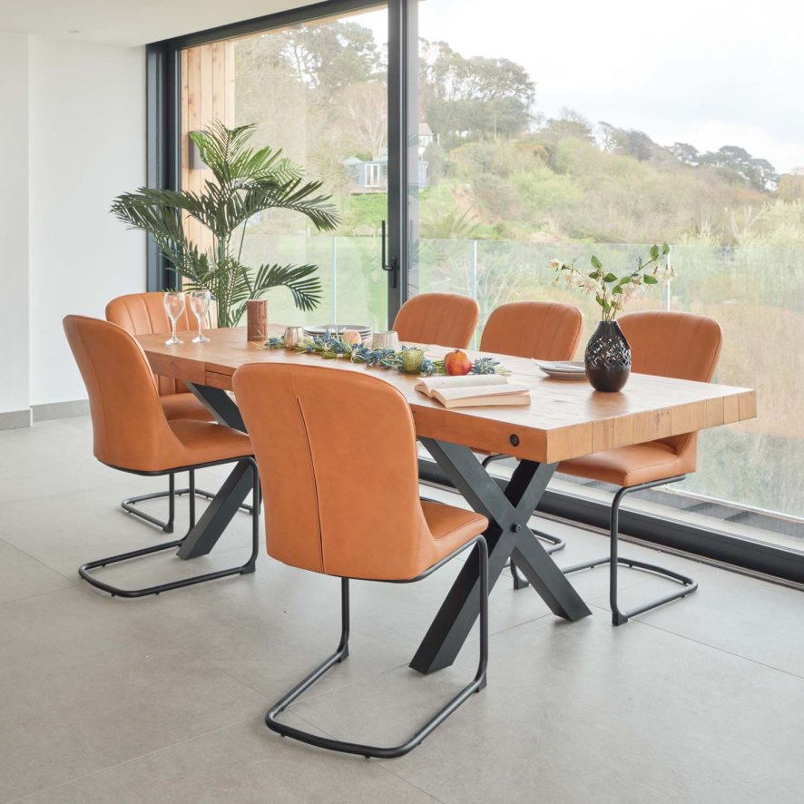 An image of Urban 180-240cm Extending Dining Table with 6 Firenza Chairs in Tan