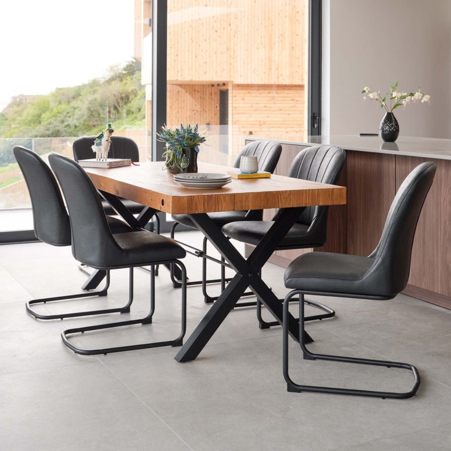 An image of Urban 180cm Dining Table with 6 Firenza Chairs in Black