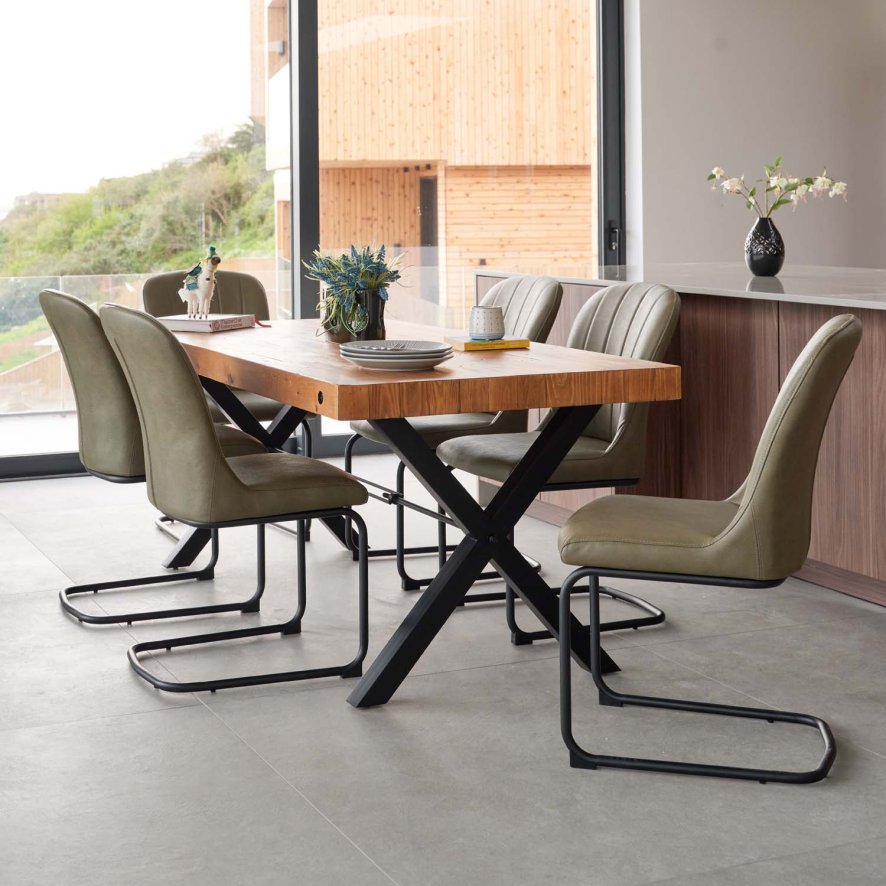 An image of Urban 180cm Dining Table with 6 Firenza Chairs in Green