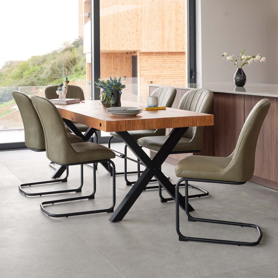 Urban 180cm Dining Table With 6 Firenza Chairs In Green