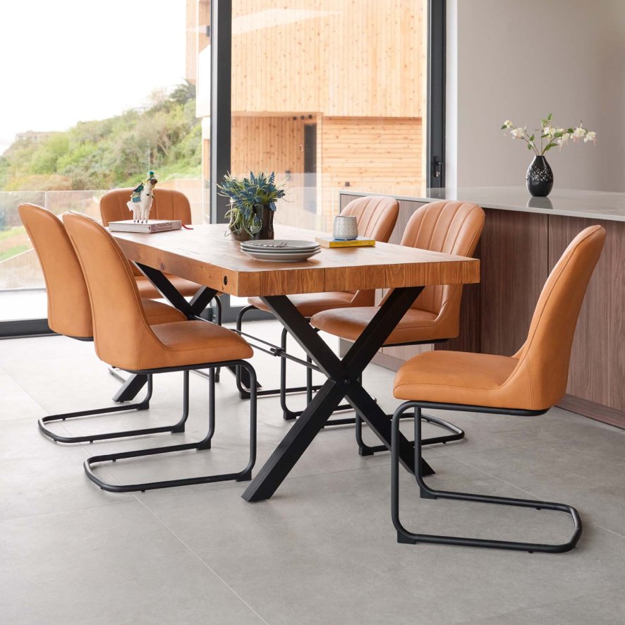 An image of Urban 180cm Dining Table with 6 Firenza Chairs in Tan