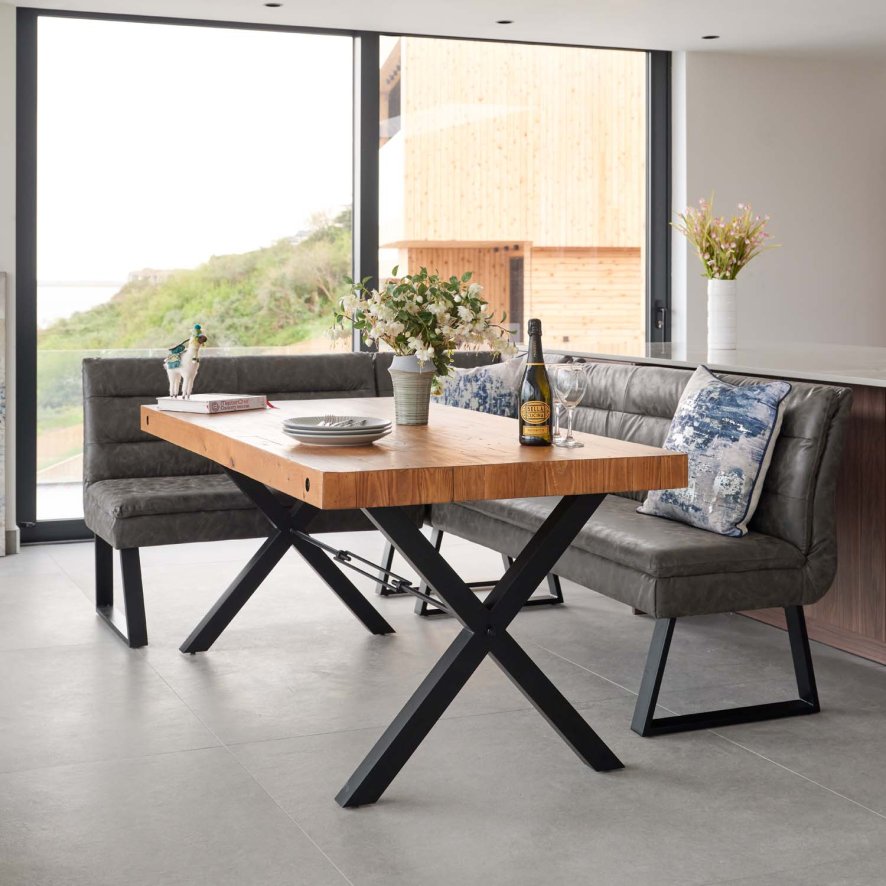 An image of Urban 180cm Dining Table with Industrial Corner Bench in Grey