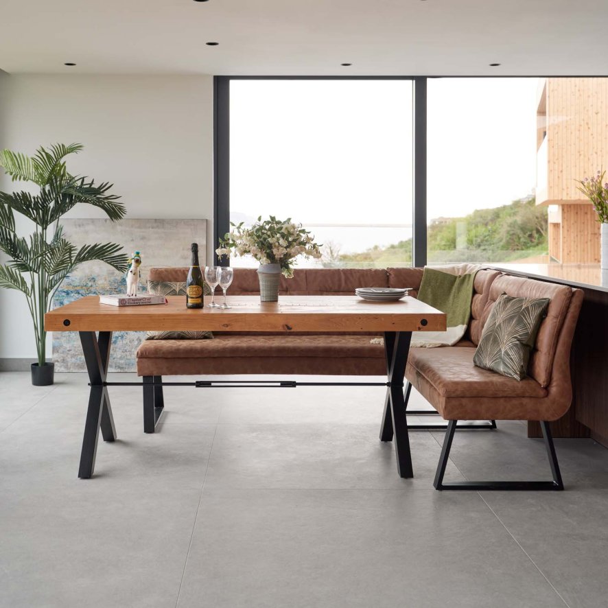 An image of Urban 180cm Dining Table with Industrial Corner Bench in Tan