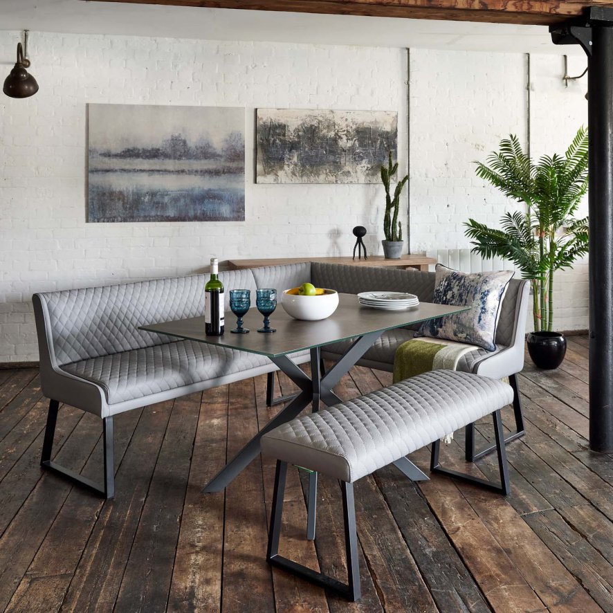 Dante Dark Grey 135cm Dining Table With Corner Bench Lhf And Low Bench