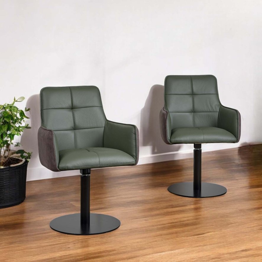 Woods Arno Green Real Leather Dining Chair (Set of 2)