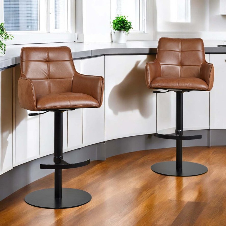 Woods Arno Cognac Real Leather Bar Stool (Set of 2)