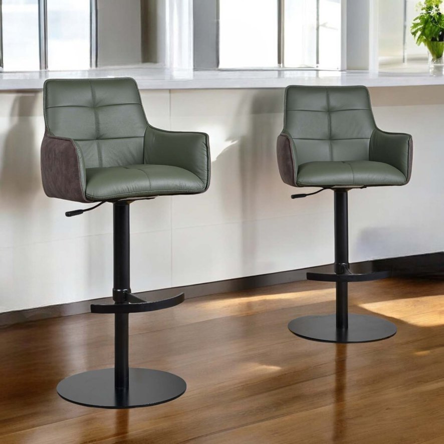 Woods Arno Green Real Leather Bar Stool (Set of 2)