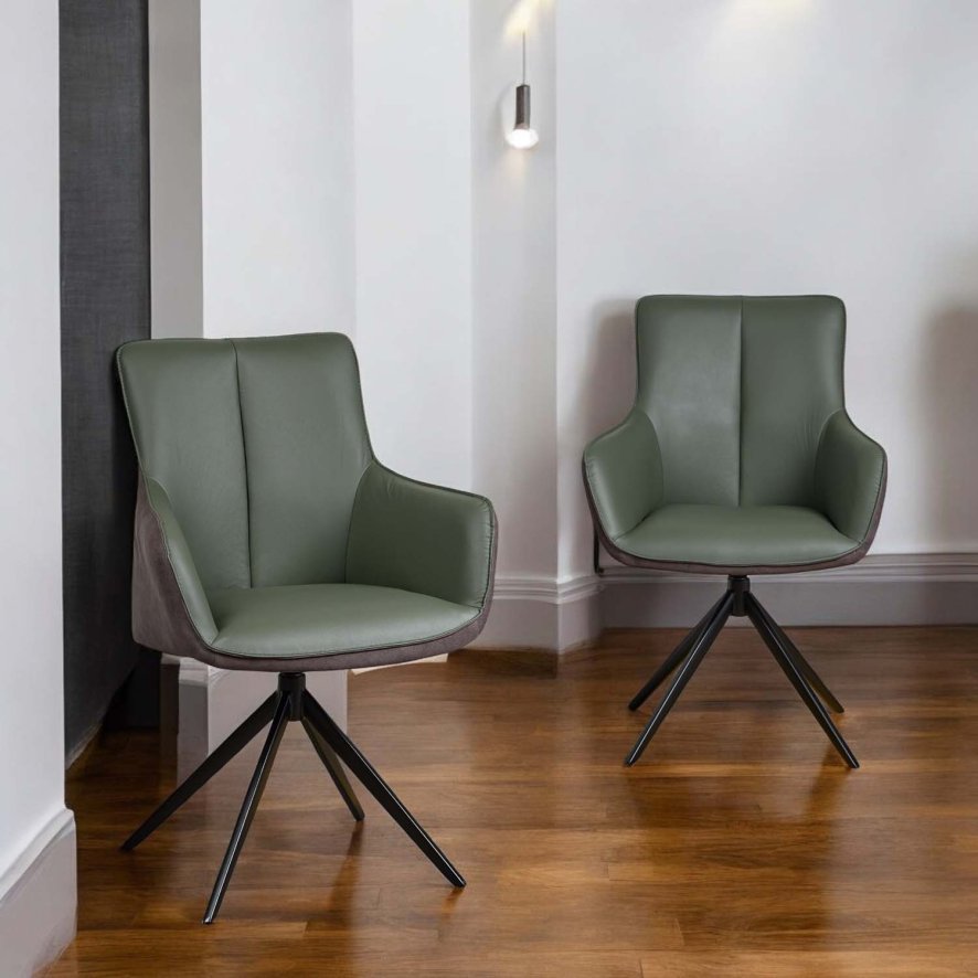 Woods Savonna Green Real Leather Dining Chair (Set of 2)