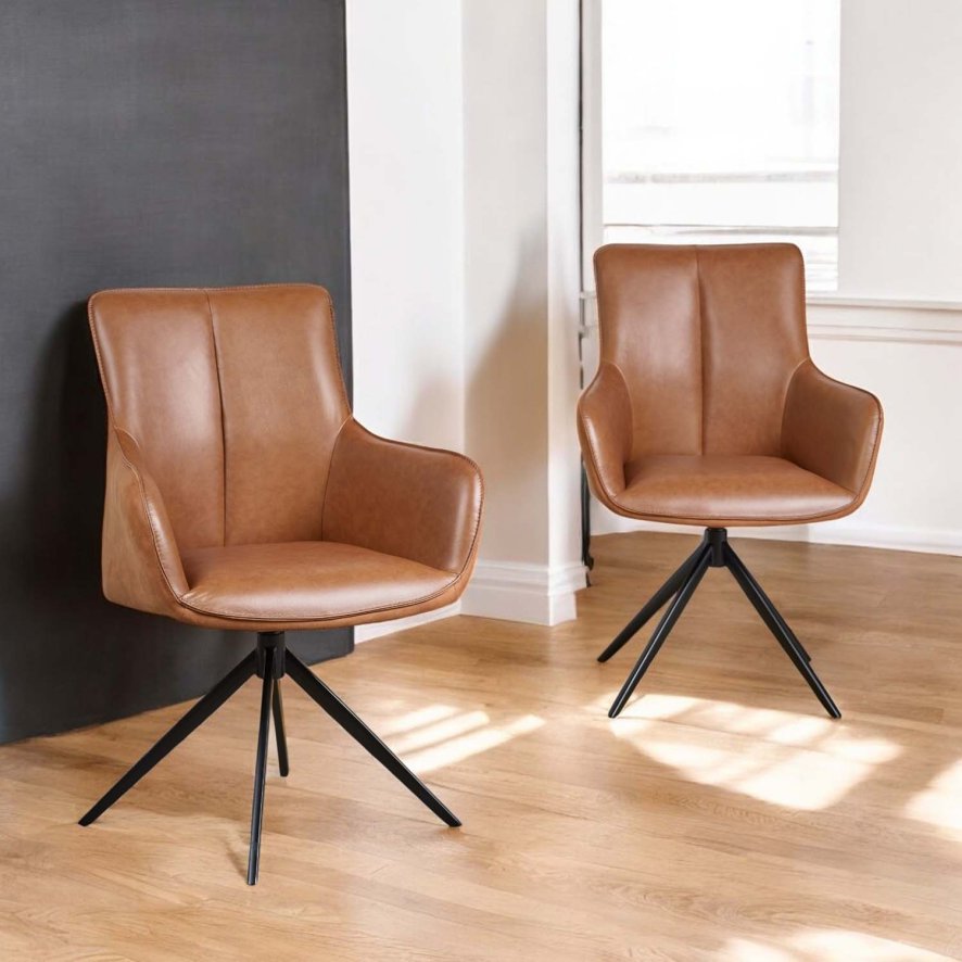 Woods Savonna Cognac Real Leather Dining Chair (Set of 2)