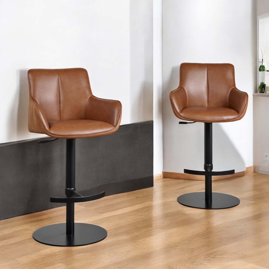 Woods Savonna Cognac Real Leather Bar Stool (Set of 2)