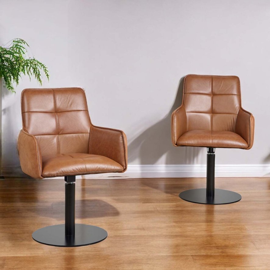 Woods Arno Cognac Real Leather Dining Chair (Set of 2)