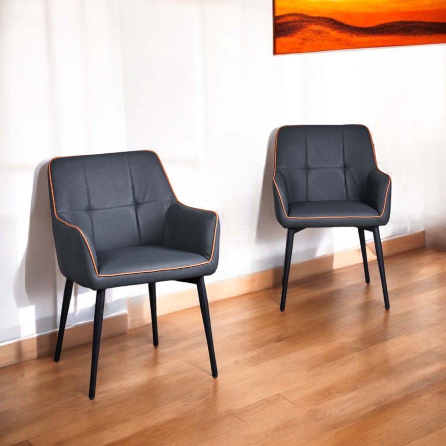 Woods Woodley Iron Grey Dining Chair With Marmalade Piping (Set of 2)