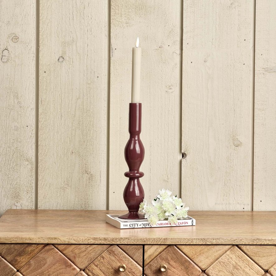 Woods Oval Glass Candle Stick in Cherry