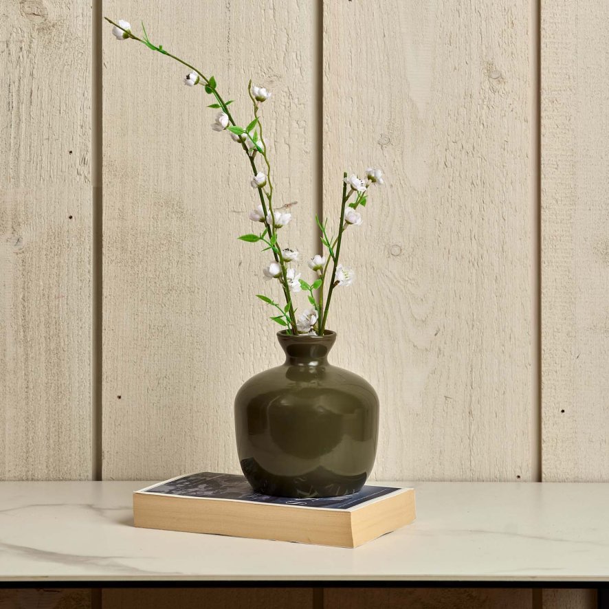 Woods Round Glass Vase in Green Gold - Small