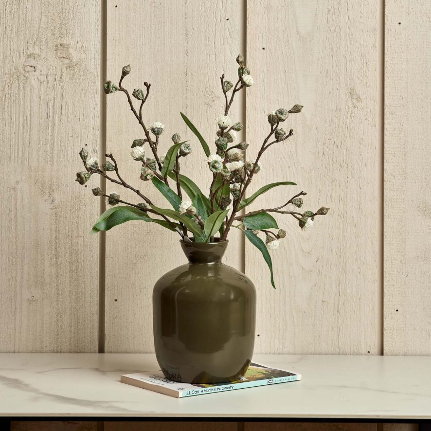 Woods Round Glass Vase in Green Gold - Large