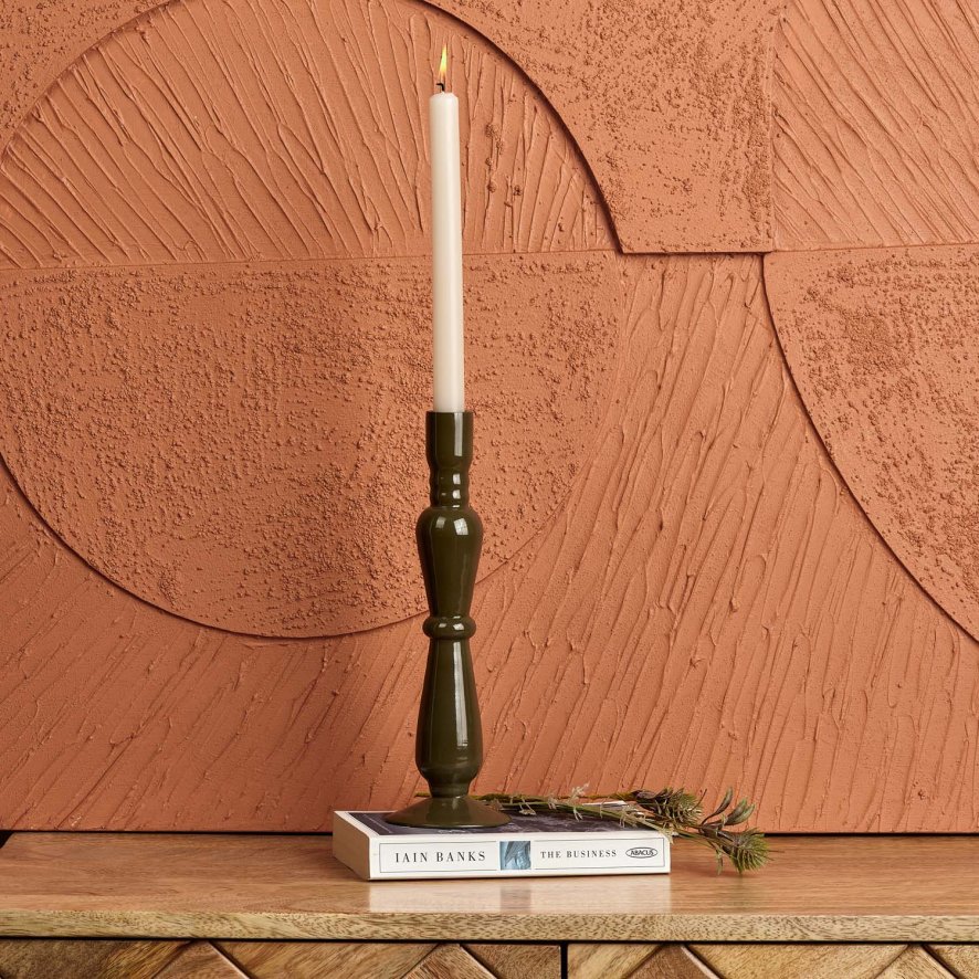 Woods Royal Glass Candle Stick in Green Gold - Small