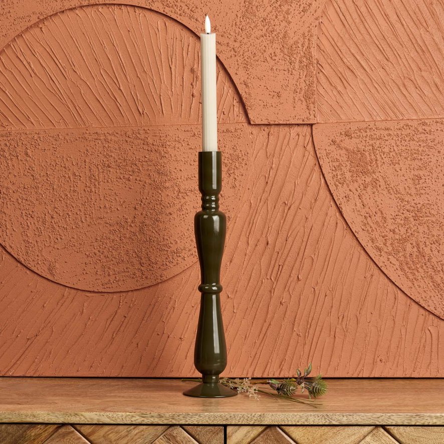 Woods Royal Glass Candle Stick in Green Gold - Large