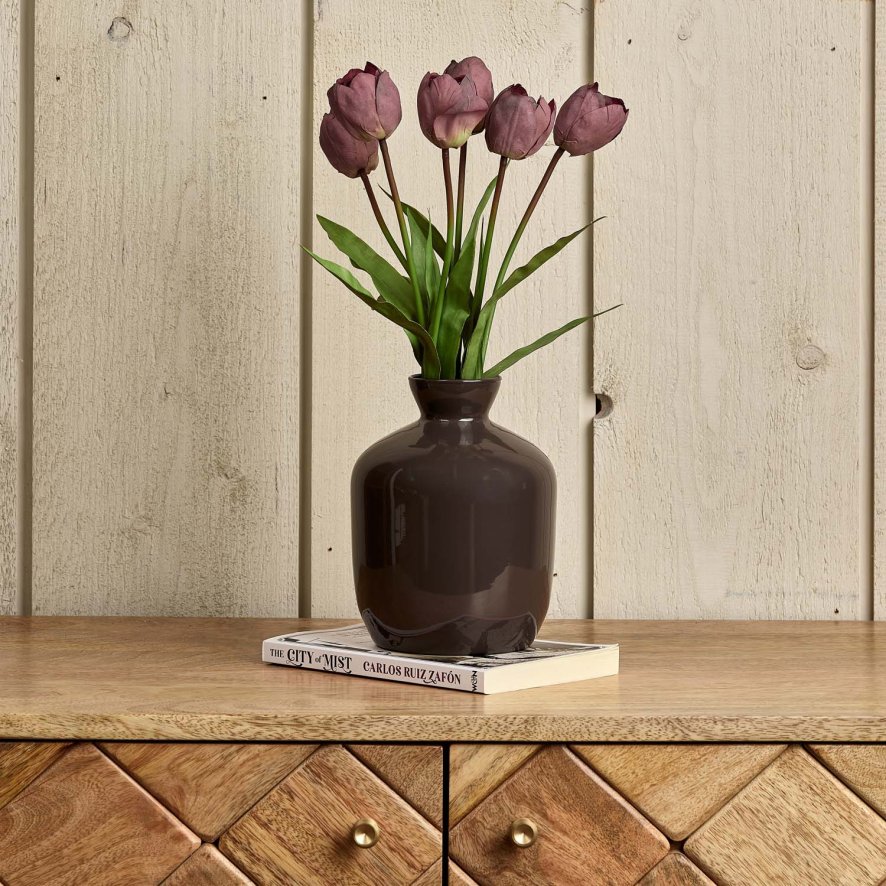 Woods Round Glass Vase in Carbon - Large