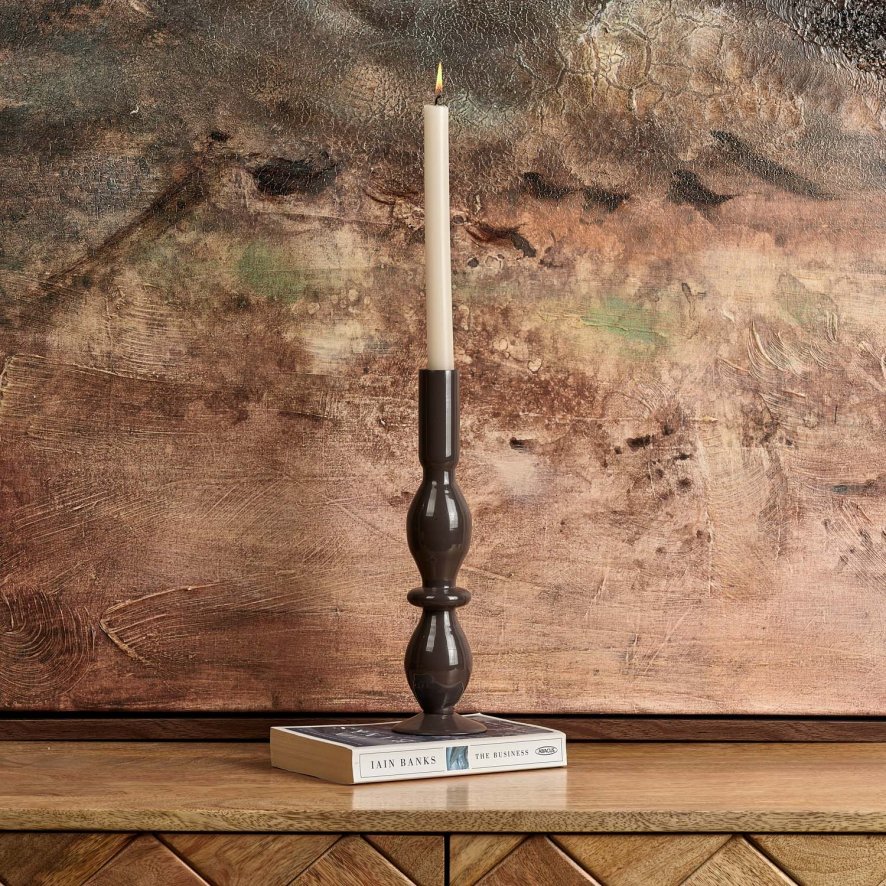 Woods Oval Glass Candle Stick in Carbon