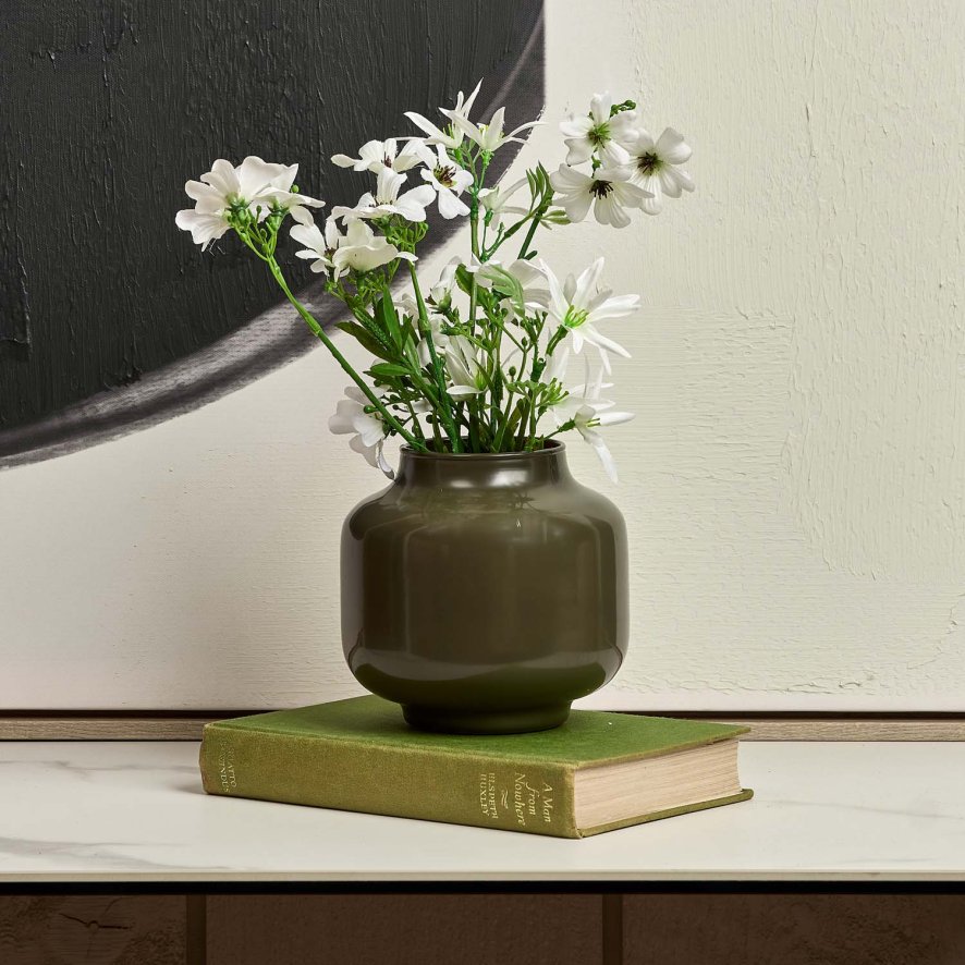 Woods Glass Base Vase in Green Gold - Small
