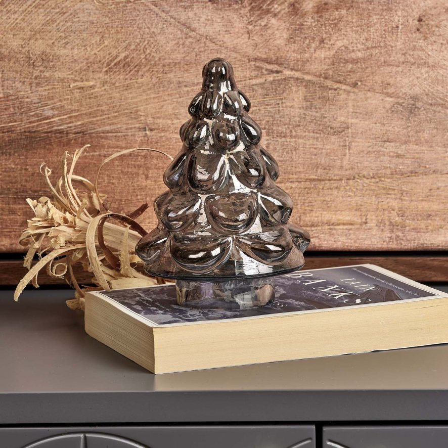 Woods Tree Glass Ornament in Grey Luster