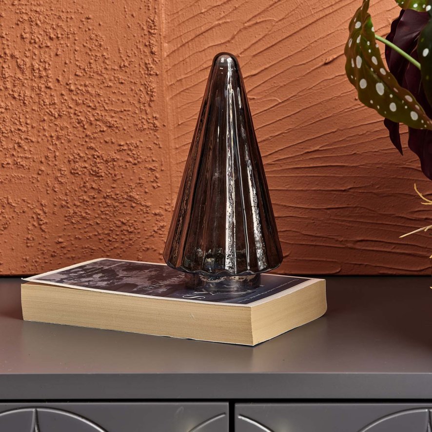 Woods Cone Tree Glass Ornament in Grey Luster - Large