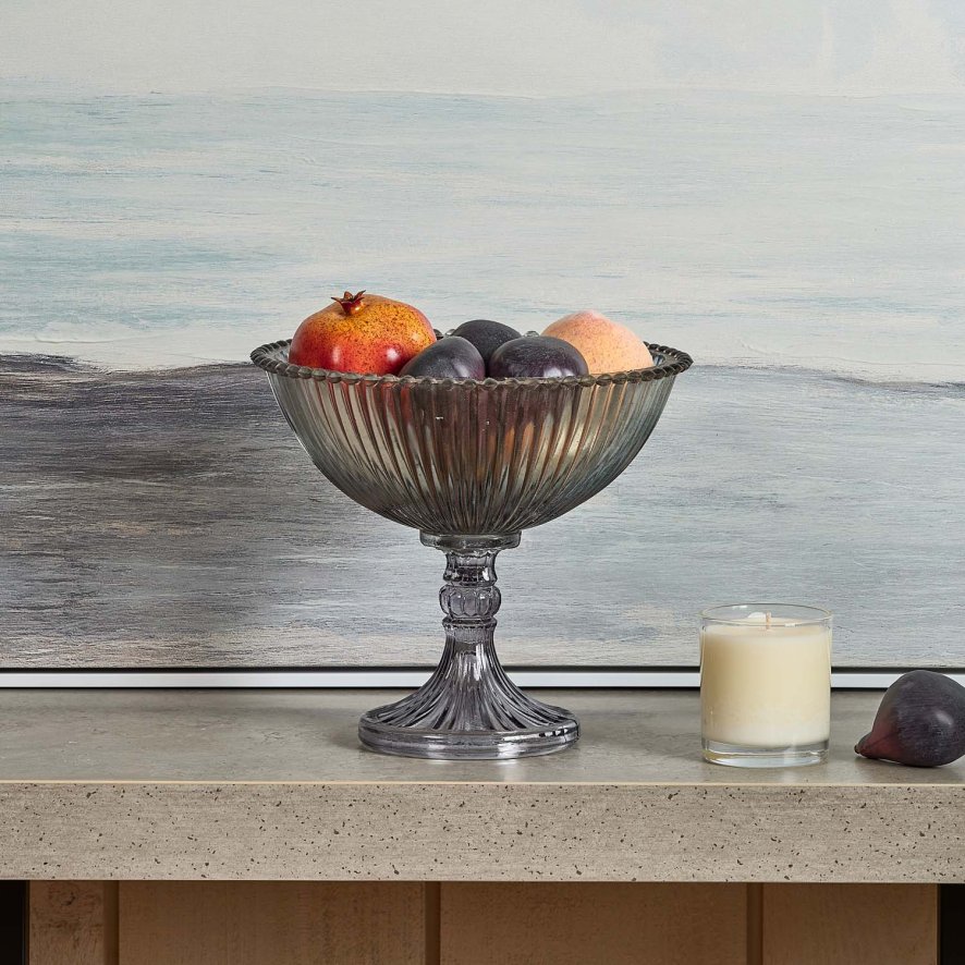 Woods Glass Dots Border Fruit Bowl with Base in Luster Grey