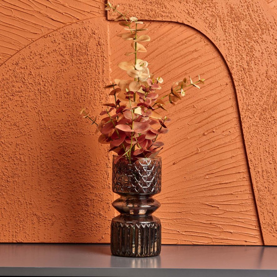 Woods Cut Glass Vase with Diamonds and Lines Design in Luster Grey - Small