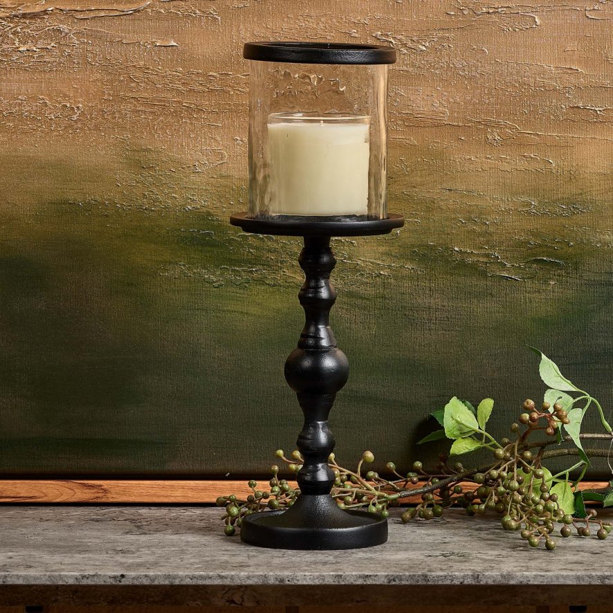 Woods Candle Stand with Glass in Black - Large