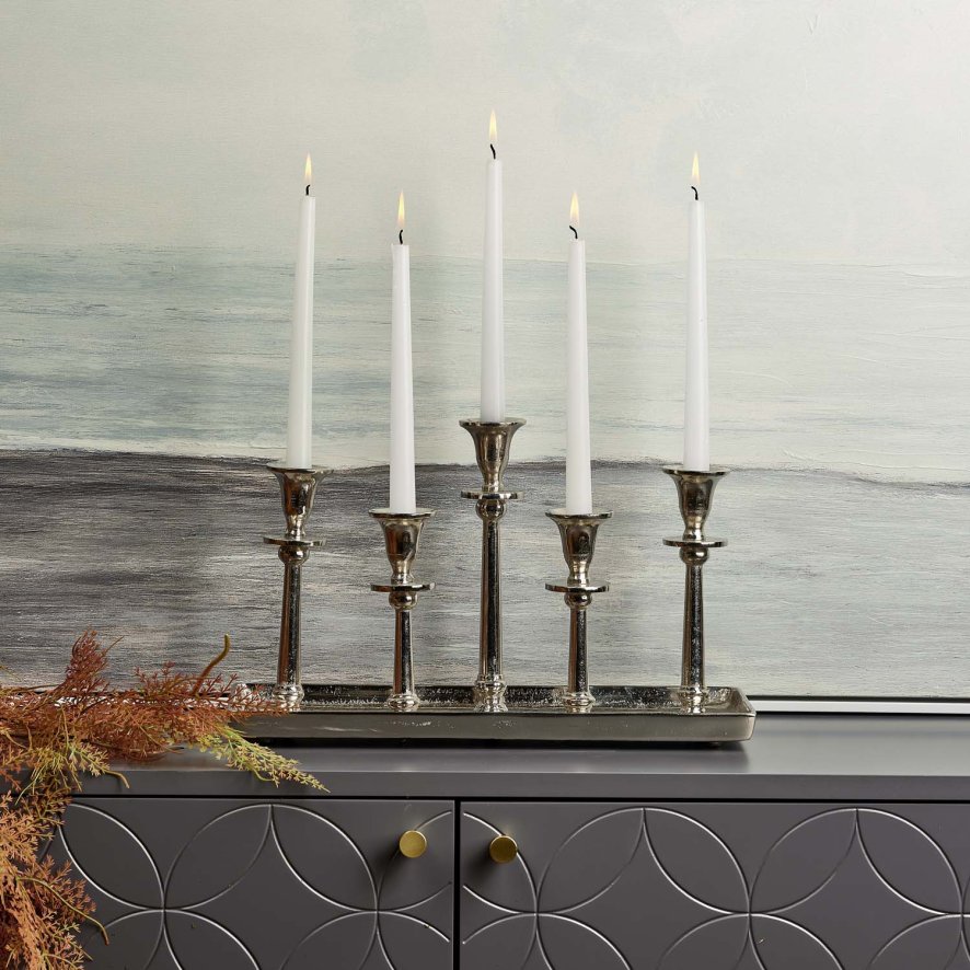 Woods Candle Holder Tray with Five Candle Holders in Nickel