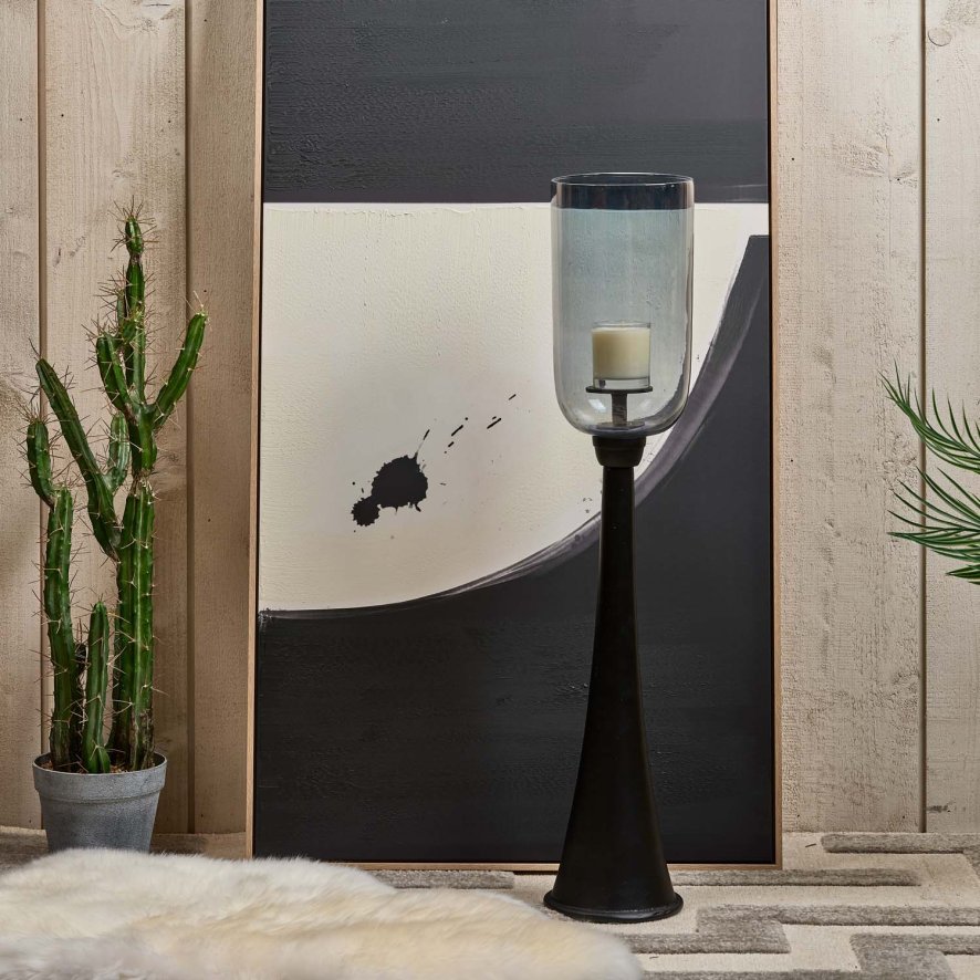 Woods Hurricane Pillar Candle Stand in Matt Black - Small