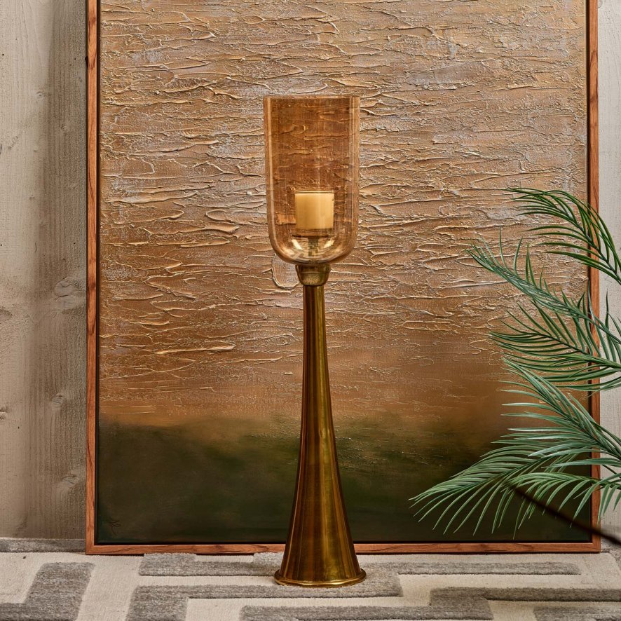 Woods Hurricane Pillar Candle Stand in Gold - Small