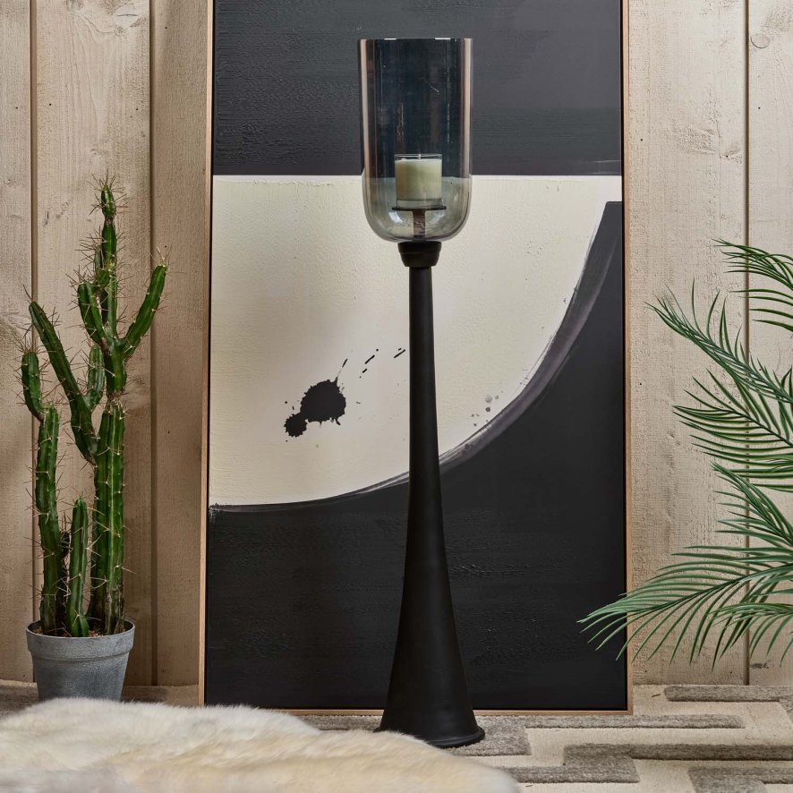 Woods Hurricane Pillar Candle Stand in Matt Black - Large