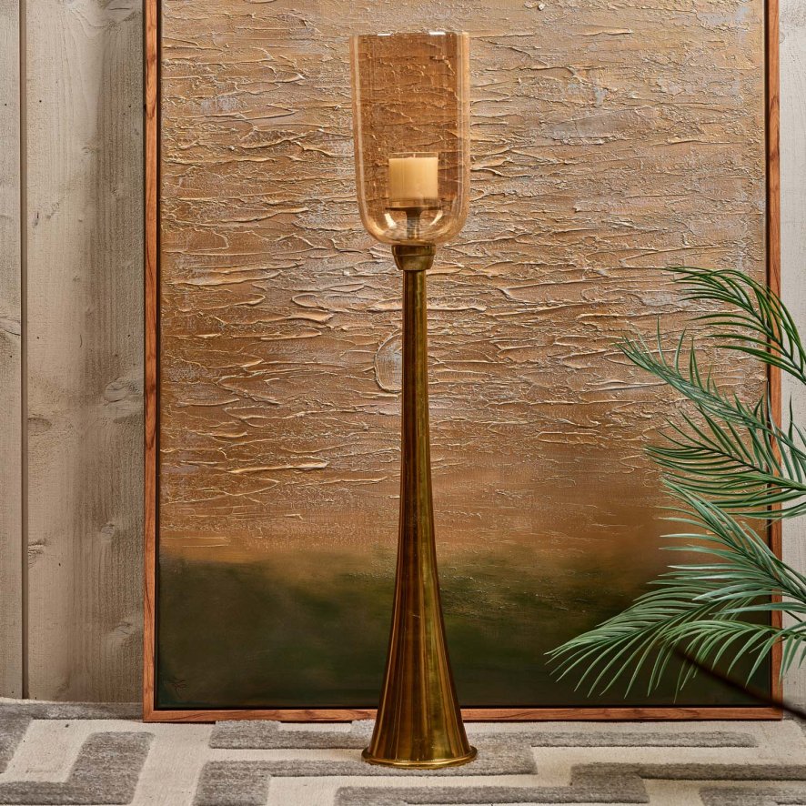 Woods Hurricane Pillar Candle Stand in Gold - Large