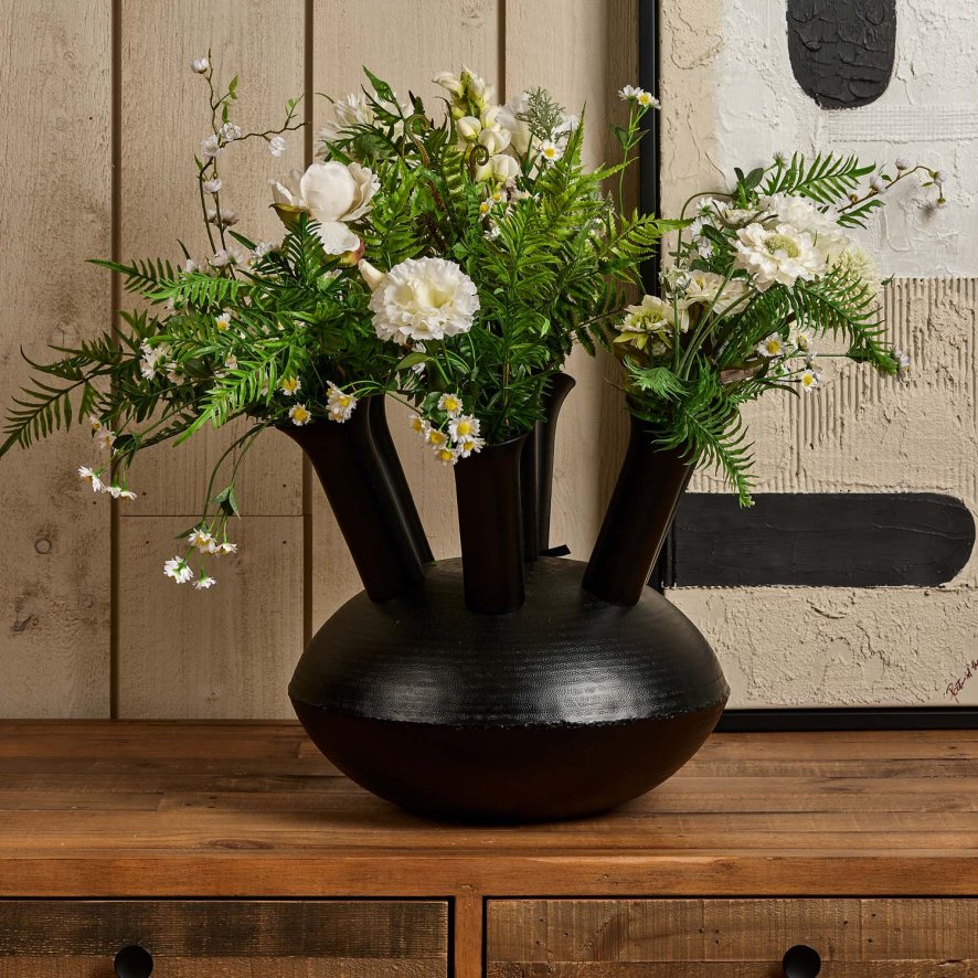 Woods Aluminium Dome Vase in Matt Black Finish - Medium