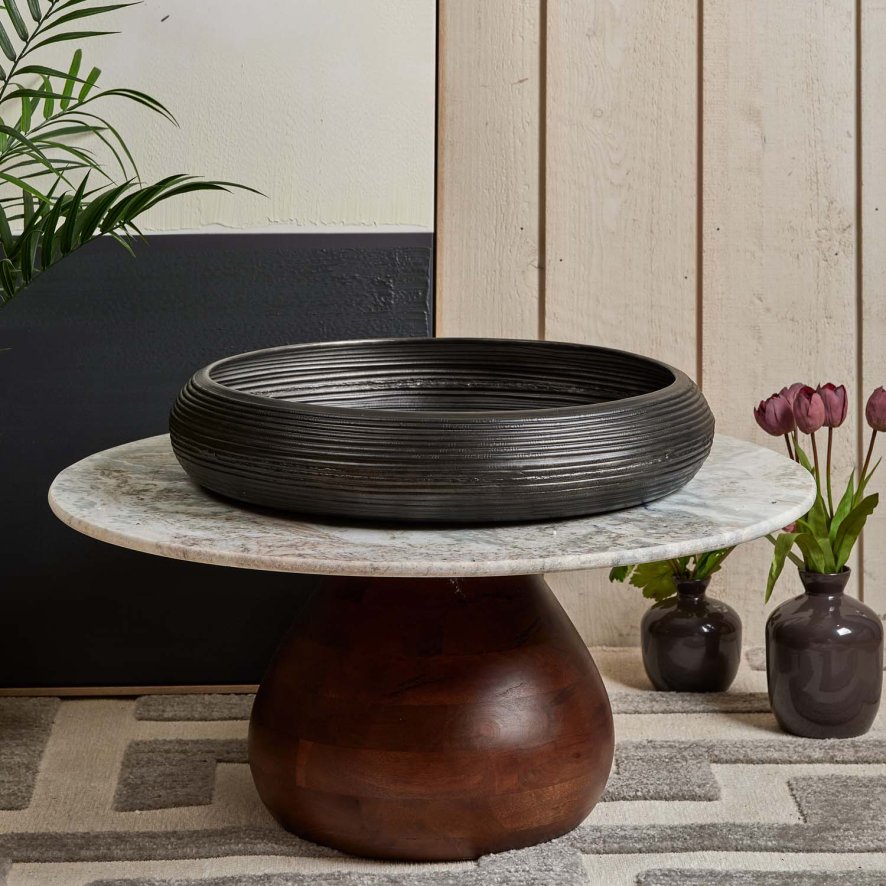 Woods Metal Bowl Tray in Matt Black Finish - Large