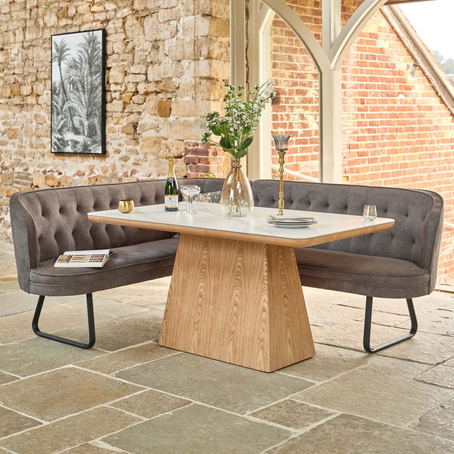 Woods Sutton 160cm Dining Table - Ash with Frampton Corner Bench in Anthracite RHF