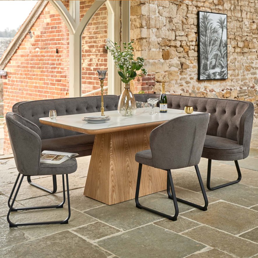 Woods Sutton 160cm Dining Table - Ash with Frampton Corner Bench LHF & 2x Frampton Chairs in Anthracite