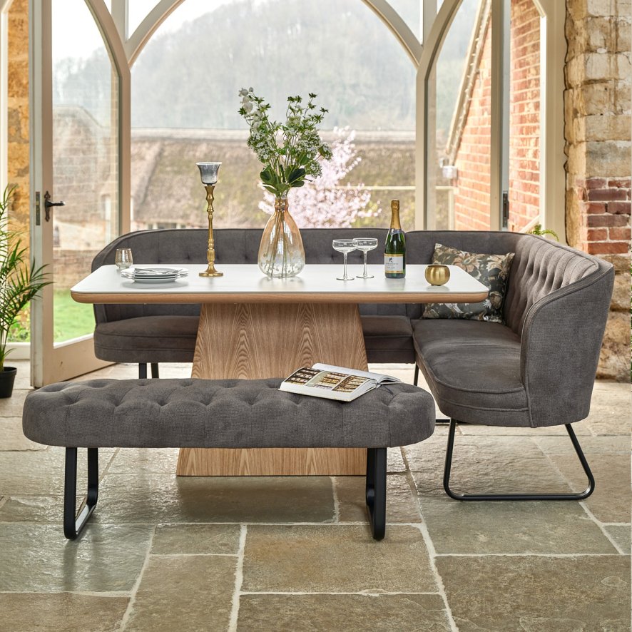 Woods Sutton 160cm Dining Table - Ash with Frampton Corner Bench LHF & Flat Bench in Anthracite