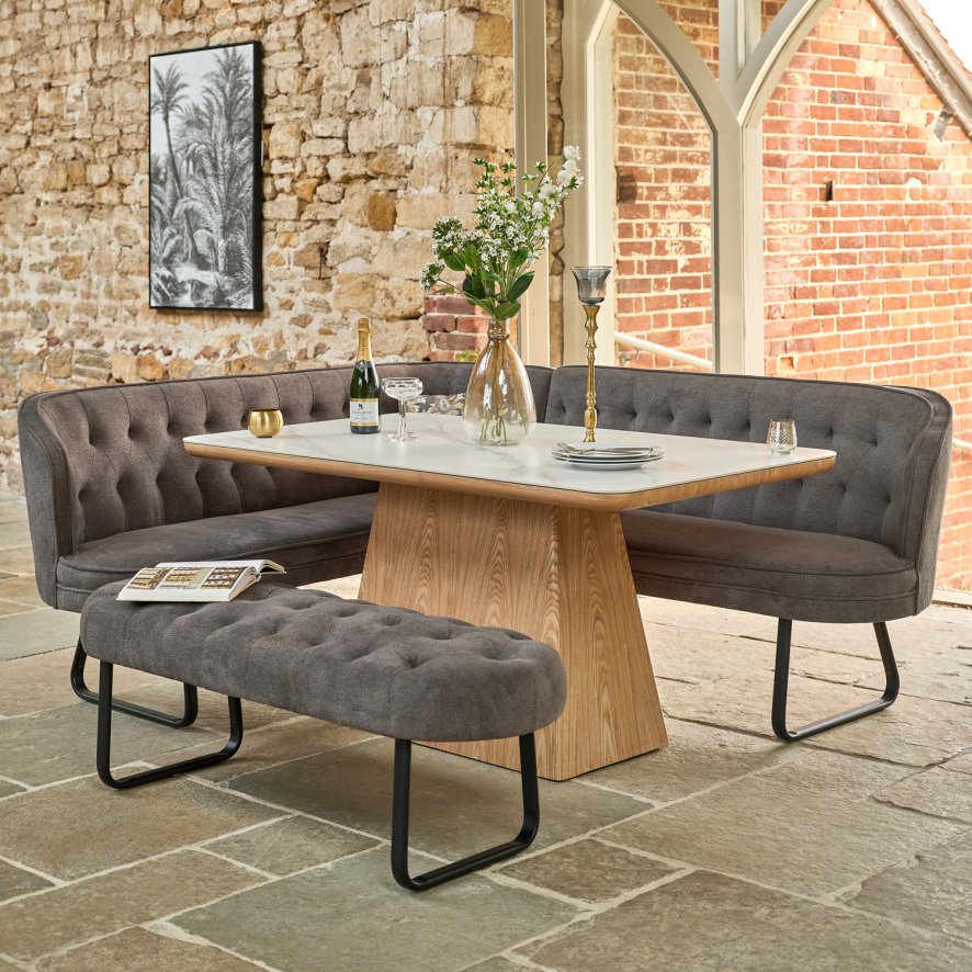 Woods Sutton 160cm Dining Table - Ash with Frampton Corner Bench RHF & Flat Bench in Anthracite